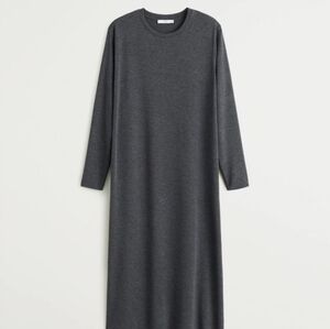 Mango Charcoal Gray Long Sleeve Midi Dress